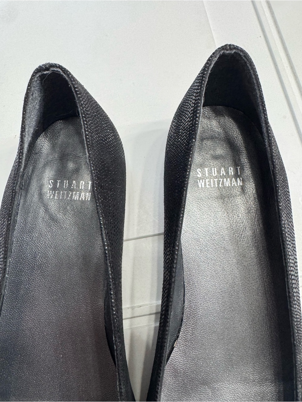 Stuart Weitzman Women’s Size 7.5 Black Square Tortoise Toe Mary Jane Loafers - Picture 4 of 9